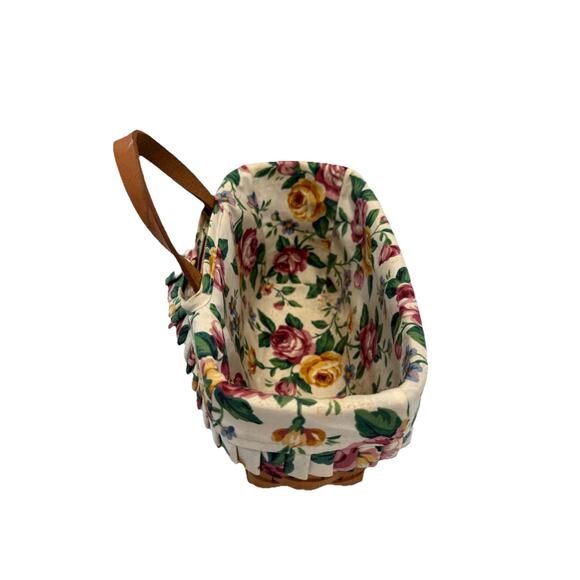 1994 Longaberger Medium Key Basket w/Rose Liner 9"L x 5"W x 5"H - Picture 2 of 4